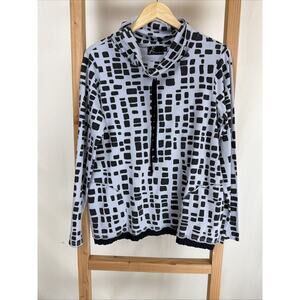 NWT Fenini Gray Black Cowl Neck Pattern Long Sleeve Top #0987 Size Small